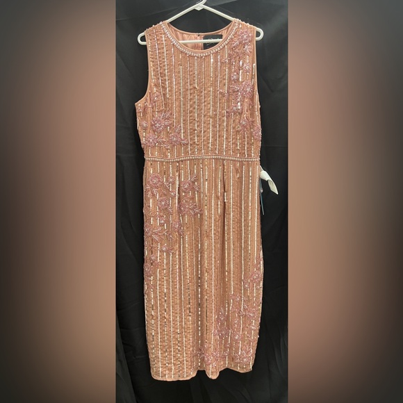 Mac Duggal 70260 STRIPED FLORAL EMBELLISHED SLEEVELESS MIDI DRESS - Picture 4 of 15